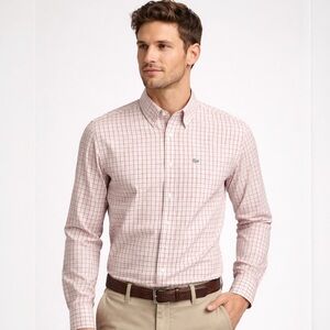 Lacoste Classic Fit Checkered Button-Down Shirt Size 46 (Pink Grid)